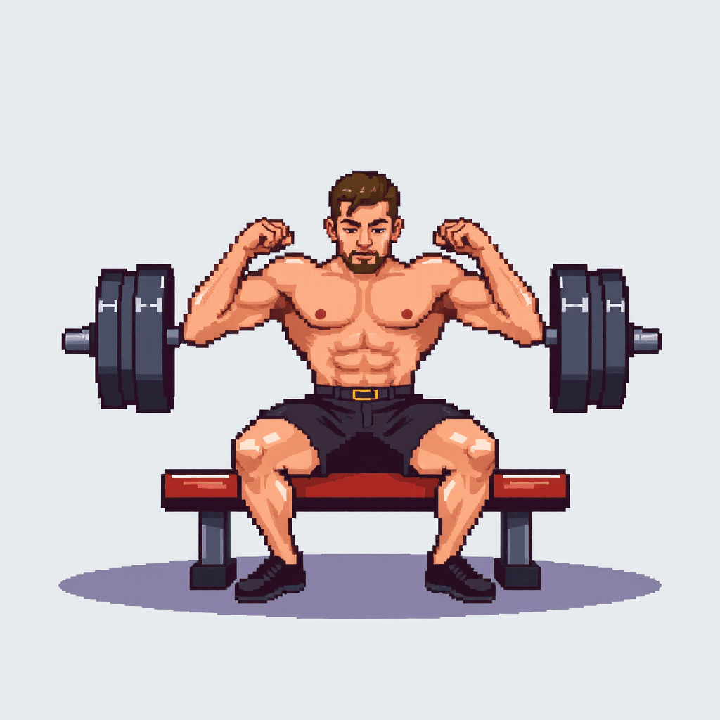 Generate me a small modern pixel art icon of a person perfrming the bench press exercise. The background needs to be transparent: