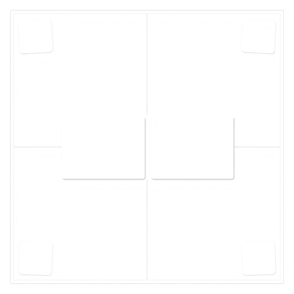 A professional lotto board template, top-down flat design.
STRICT layout:
Place exactly 4 white rectangles in a 2x2 grid.
All rectangles must be identical size and perfectly aligned.
Even spacing between them.
Centered on the canvas.
Each rectangle:
- pure white
- rounded