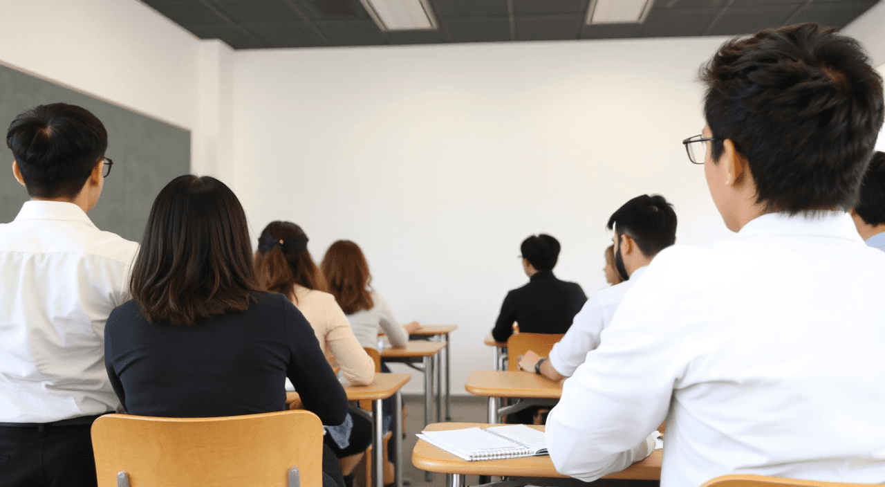 A classroom full of people
, in minimal style