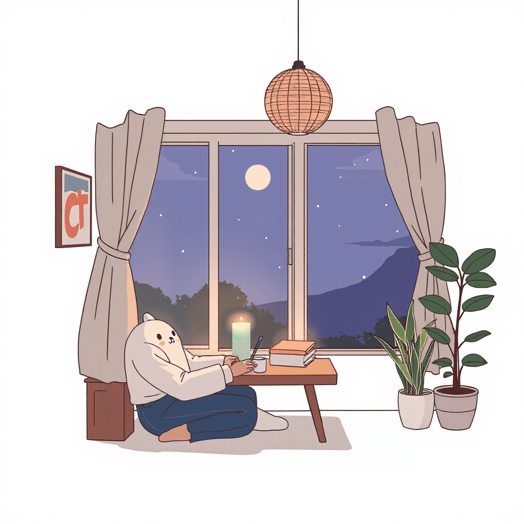 mache ein cozy minimalistisches cozy profilpic in anime grafik