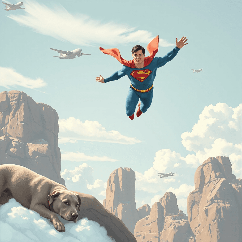 superman flying with dog