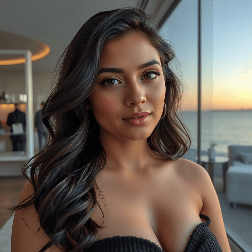 Ultra realistic, female, influencer, 18-24 years old, fair skin tone, black wavy hair, brown eyes, curvy build, Luxury Lifestyle, aesthetic, Instagram influencer, professional photography, cinematic lighting, 8K resolution.